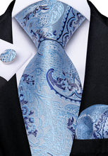 Classy Azure Floral Men's Tie Pocket Square Cufflinks Set