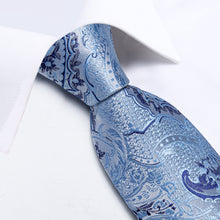 Classy Azure Floral Men's Tie Pocket Square Cufflinks Clip Set