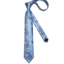 Classy Azure Floral Men's Tie Pocket Square Cufflinks Clip Set