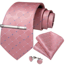 Classy Pink Lattice Floral Men's Tie Pocket Square Cufflinks Clip Set