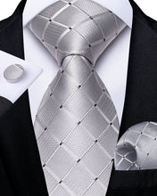 Classy Silver Grey Lattice Men's Tie Pocket Square Cufflinks Set