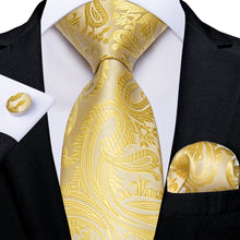 Classy Yellow Floral Men's Tie Pocket Square Cufflinks Set