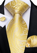 Classy Yellow Floral Men's Tie Pocket Square Cufflinks Set