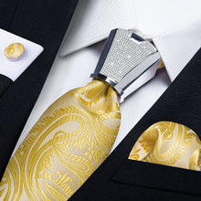 4PC Yellow Floral Men's Tie Handkerchief Cufflinks Accessory Set