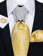 4PC Yellow Floral Men's Tie Handkerchief Cufflinks Accessory Set