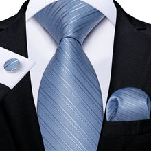 Classy Blue Stripe Men's Tie Pocket Square Cufflinks Set