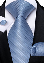 Classy Blue Stripe Men's Tie Pocket Square Cufflinks Set