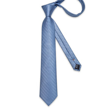 Classy Blue Stripe Men's Tie Pocket Square Cufflinks Clip Set