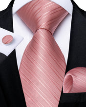 Classy Pink Stripe Men's Tie Pocket Square Cufflinks Set
