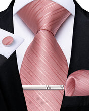 Classy Pink Stripe Men's Tie Pocket Square Cufflinks Clip Set