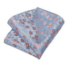 Cyan-Blue Pink Floral Men's Tie Handkerchief Cufflinks Clip Set