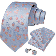 Cyan-Blue Floral Men's Tie Pocket Square Cufflinks Set
