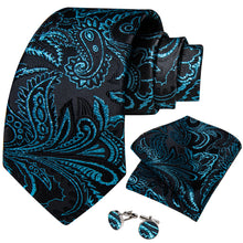 Light Blue Floral Men's Tie Pocket Square Cufflinks Set