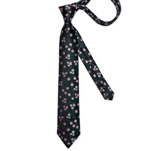 Black Silver Floral Men's Tie Pocket Square Cufflinks Set
