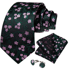 black green pink floral mens ties handkerchief cufflinks set