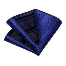 Blue Solid Stripe Men's Tie Handkerchief Cufflinks Clip Set