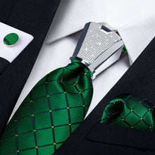 4PCS Green Lattice Men's Tie Handkerchief Cufflinks Accessory Set