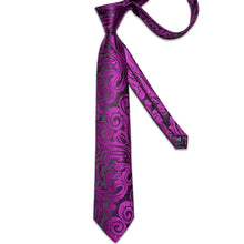 Purple Red Floral Men's Tie Pocket Square Cufflinks Set