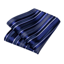 Blue Purple White Stripe Men's Tie Handkerchief Cufflinks Clip Set