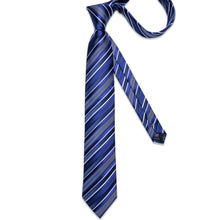 Silk Tie Blue White Stripe Men's Tie Handkerchief Cufflinks Clip Set