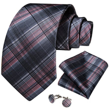 Grey Pink Stripe Men's Tie Pocket Square Cufflinks Set