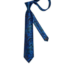 Black Blue Floral Men's Tie Handkerchief Cufflinks Clip Set