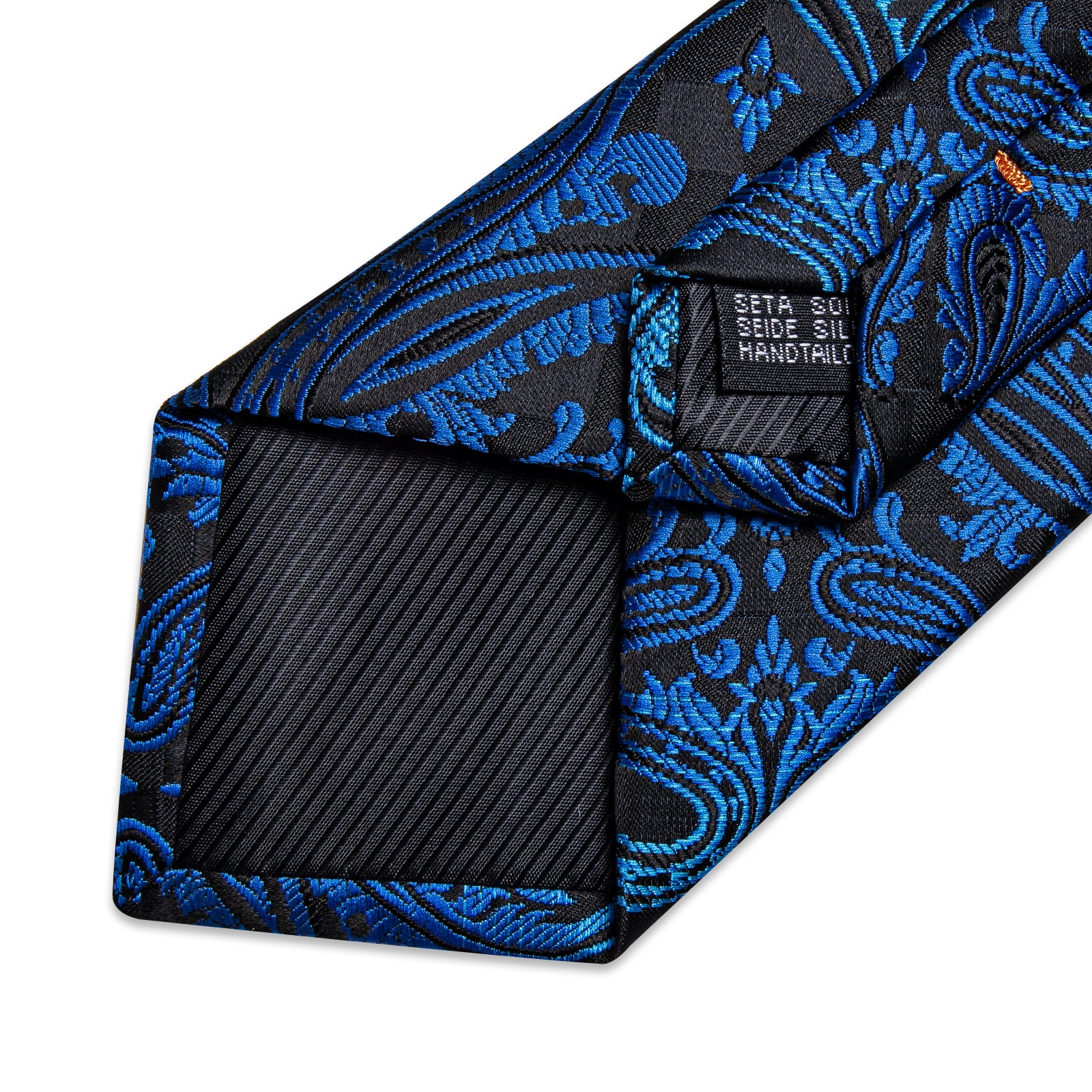 Black Blue Floral Men's Tie Handkerchief Cufflinks Clip Set
