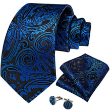 Dark Blue Floral Men's Tie Pocket Square Cufflinks Set