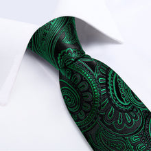 Green Paisley Men's Tie Handkerchief Cufflinks Clip Set