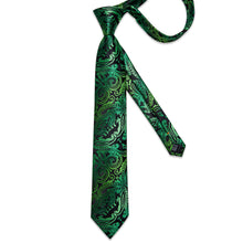 Green Golden Floral Men's Tie Handkerchief Cufflinks Clip Set