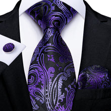 Black Purple Floral Silk Tie