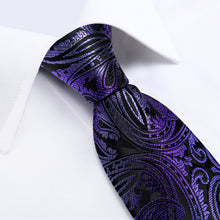  Black Purple Floral Silk Necktie Set