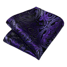 Black Purple Floral Silk Necktie Set