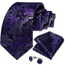 Black Purple Floral Silk Tie
