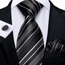 Blue White Stripe Men's Tie Pocket Square Cufflinks Set