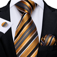 Black Champagne Stripe Men's Tie Pocket Square Cufflinks Set