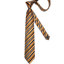 Champagne Black Stripe Men's Tie Handkerchief Cufflinks Clip Set