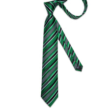 Green Black Stripe Men's Tie Handkerchief Cufflinks Clip Set