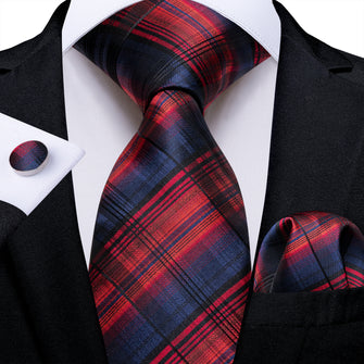 Blue Red Black Stripe Men's Tie Pocket Square Cufflinks Set