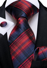 Blue Red Black Stripe Men's Tie Pocket Square Cufflinks Set