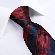 Blue Red Stripe Men's Tie Handkerchief Cufflinks Clip Set