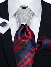 4PCS Blue Red Stripe Men's Tie Handkerchief Cufflinks Accessory Set