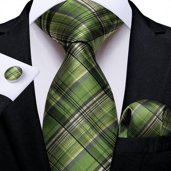 black Grass green striped mens silk ties set for wedding or business