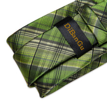 Green Stripe Men's Tie Handkerchief Cufflinks Clip Set