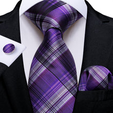 Purple Blue Stripe Men's Tie Pocket Square Cufflinks Set
