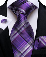 Purple Blue Stripe Men's Tie Pocket Square Cufflinks Set