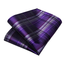 Purple White Stripe Men's Tie Handkerchief Cufflinks Clip Set