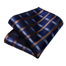 Silver Brown Stripe Men's Tie Handkerchief Cufflinks Clip Set