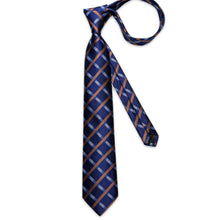 Silver Blue Stripe Blue Lattice Splicing Men's Tie Pocket Square Cufflinks Set
