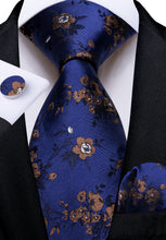 Blue Solid Printing Men's Tie Pocket Square Cufflinks Set